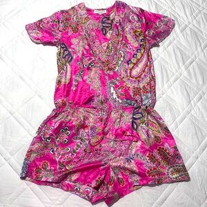Hale Bob Hot Pink Paisley Short Sleeve Romper